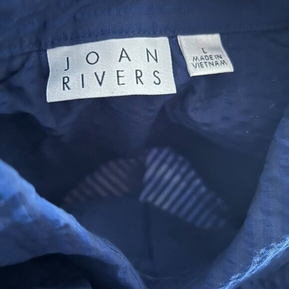 NWOT Joan Rivers Seersucker Button Front Shirt Navy Solid L - Picture 8 of 10